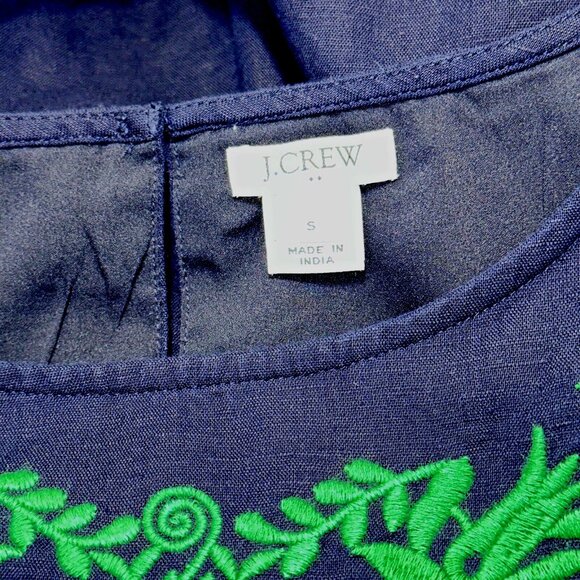 J. Crew Navy Linen Blend Dress S Boho Embroidered Coastal Chic Sleeveless Lined - Picture 5 of 7